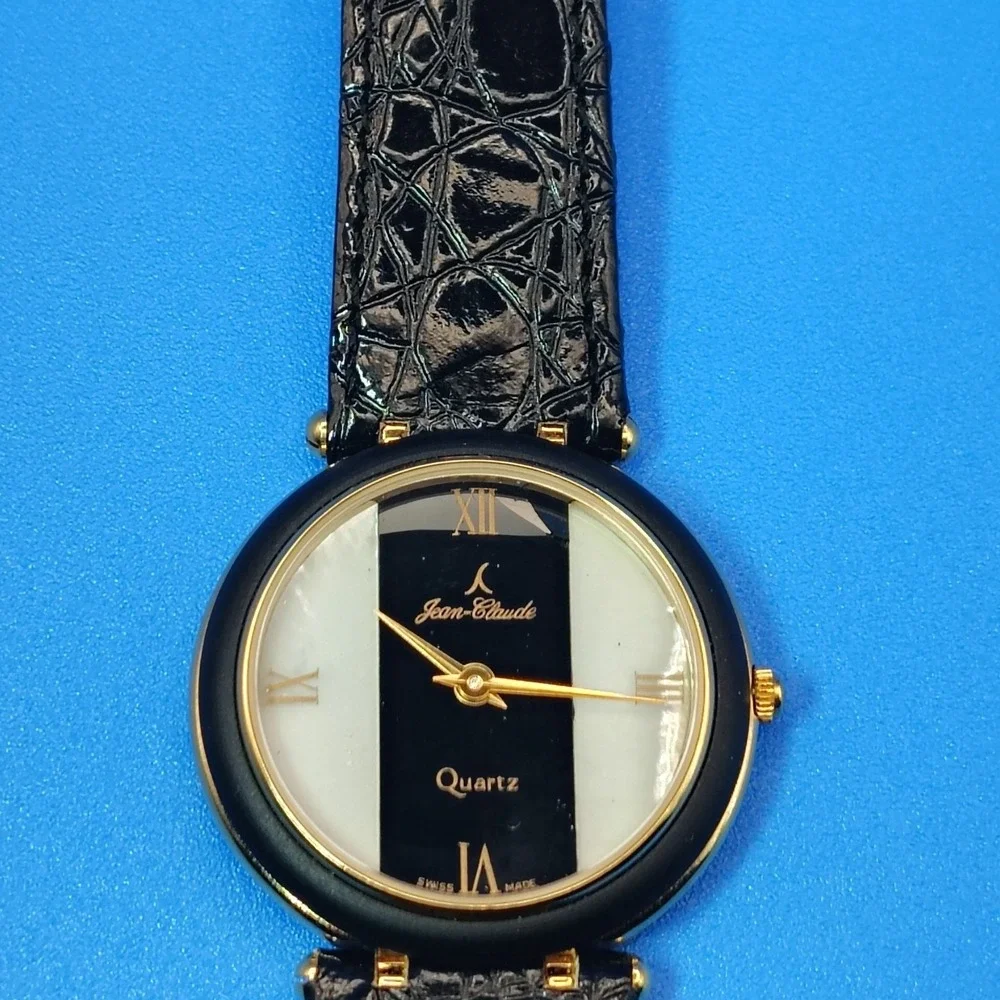 Vintage 1988 Jean Claude Genuine SWISS Onyx Mother of Pearl Women's Quartz Watch